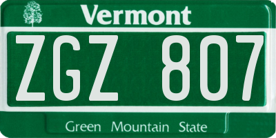 VT license plate ZGZ807
