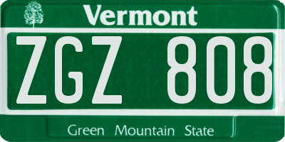 VT license plate ZGZ808