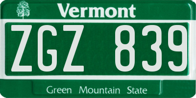 VT license plate ZGZ839