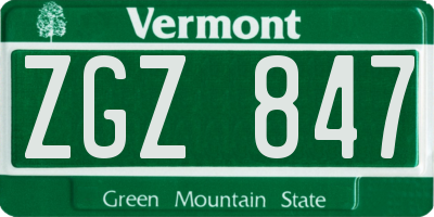 VT license plate ZGZ847