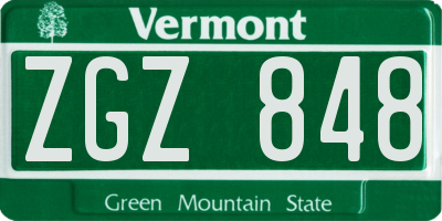 VT license plate ZGZ848