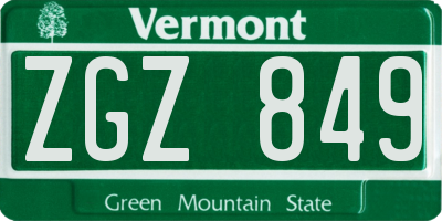 VT license plate ZGZ849