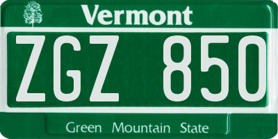 VT license plate ZGZ850