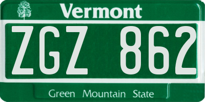 VT license plate ZGZ862