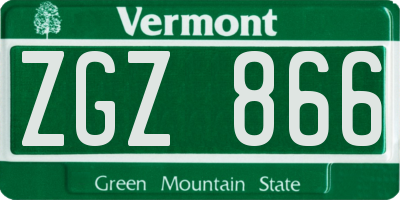 VT license plate ZGZ866