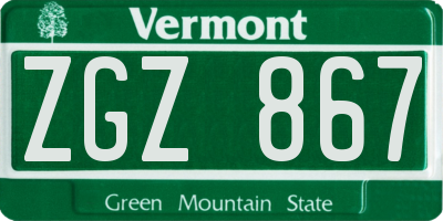 VT license plate ZGZ867