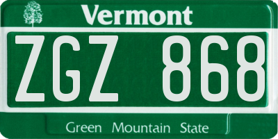 VT license plate ZGZ868