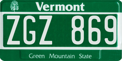 VT license plate ZGZ869