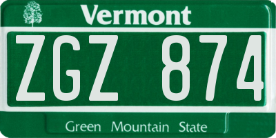 VT license plate ZGZ874