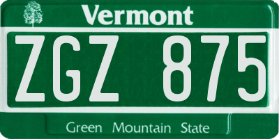 VT license plate ZGZ875