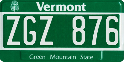 VT license plate ZGZ876