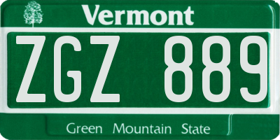 VT license plate ZGZ889