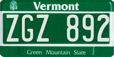 VT license plate ZGZ892