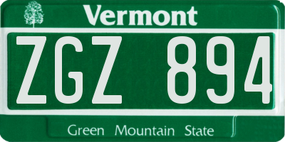 VT license plate ZGZ894