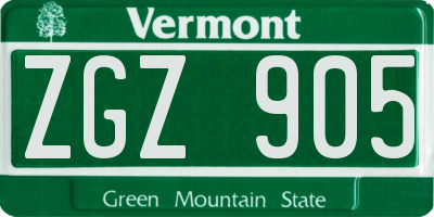 VT license plate ZGZ905