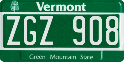 VT license plate ZGZ908