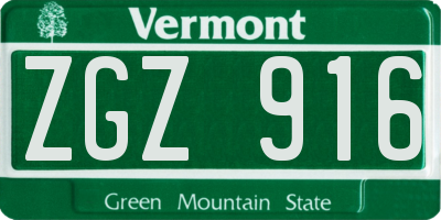 VT license plate ZGZ916