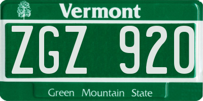 VT license plate ZGZ920