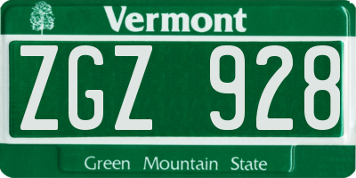 VT license plate ZGZ928