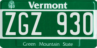 VT license plate ZGZ930