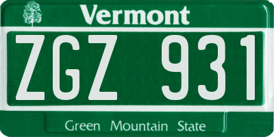 VT license plate ZGZ931