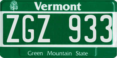VT license plate ZGZ933