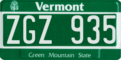 VT license plate ZGZ935