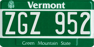 VT license plate ZGZ952