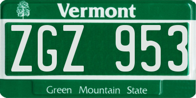 VT license plate ZGZ953