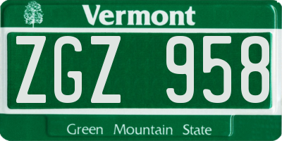 VT license plate ZGZ958