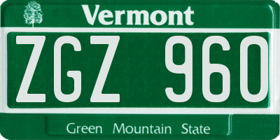 VT license plate ZGZ960