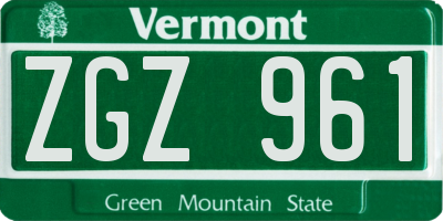 VT license plate ZGZ961