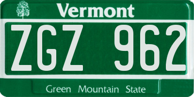 VT license plate ZGZ962