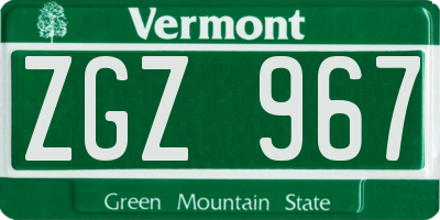 VT license plate ZGZ967