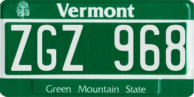VT license plate ZGZ968