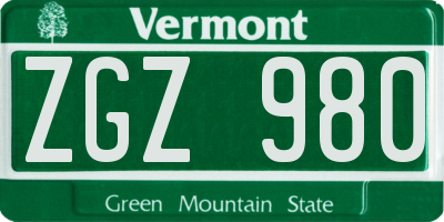 VT license plate ZGZ980