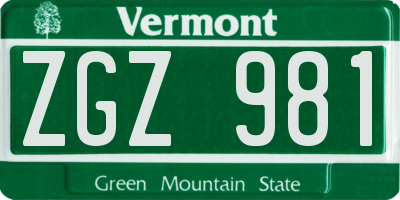 VT license plate ZGZ981