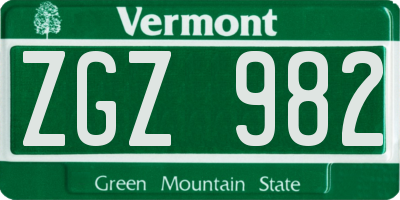 VT license plate ZGZ982