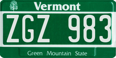 VT license plate ZGZ983