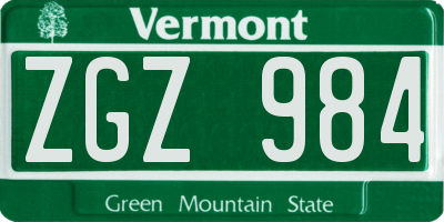 VT license plate ZGZ984