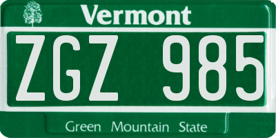 VT license plate ZGZ985