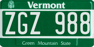 VT license plate ZGZ988