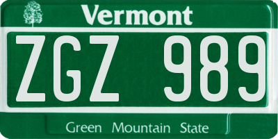 VT license plate ZGZ989
