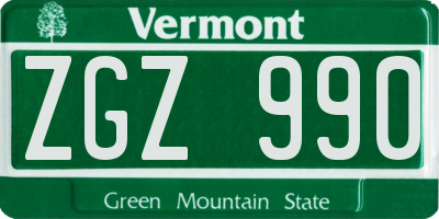 VT license plate ZGZ990