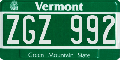 VT license plate ZGZ992