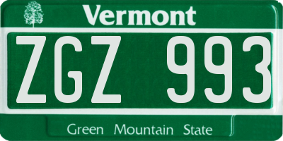 VT license plate ZGZ993