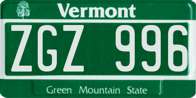 VT license plate ZGZ996