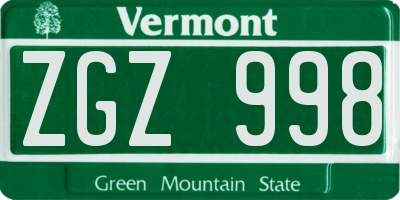 VT license plate ZGZ998