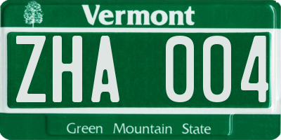 VT license plate ZHA004