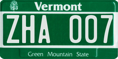 VT license plate ZHA007